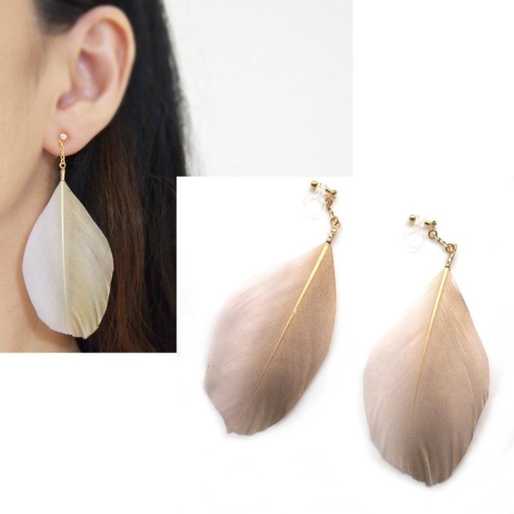 Pink Feather invisible CLIP ON earrings (Etsy)